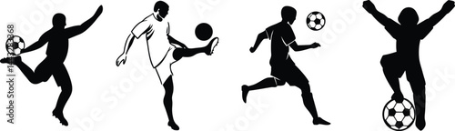 football player vector, collection of soccer player black silhouette.