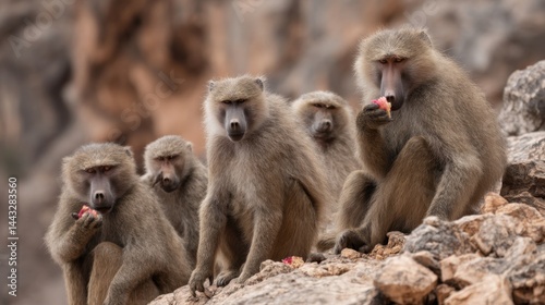Baboon Troop on Rocky Terrain