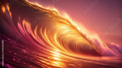 Vibrant ocean wave crashing against the shore at sunset  