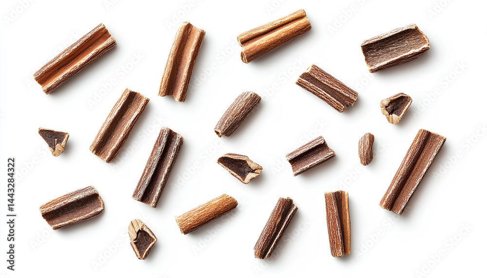 Aromatic dry cinnamon sticks on white background, top view Aromatic dry cinnamon sticks on white background, top view