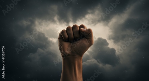 Fist Raised Against Dark Clouds
