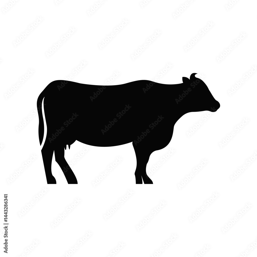 Obraz premium Minimal Cow Silhouette Vector, Clean Farm Animal Art for Modern Design
