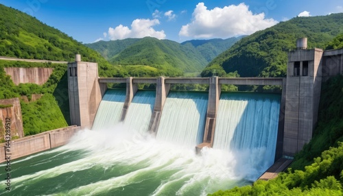 Wallpaper Mural A concrete dam on the mountain river creates a hydroelectric reservoir within a scenic nature landscape Torontodigital.ca