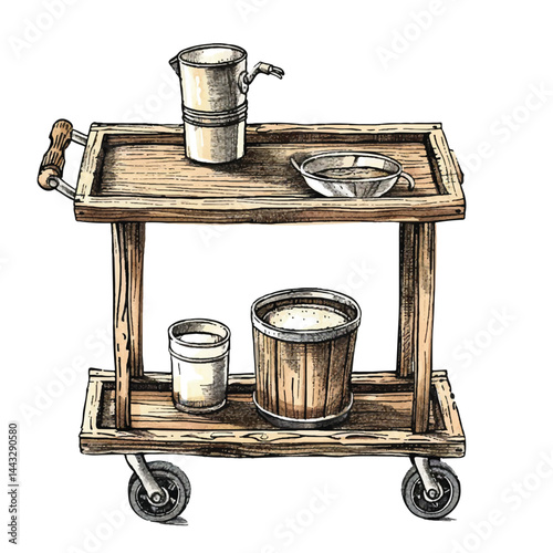 A highly detailed hand-drawn Bar cart
