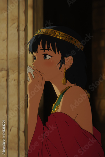A realistic biblical scene showing Potiphar’s wife attempting to seduce Joseph in an interior setting of an Egyptian noble’s house. 