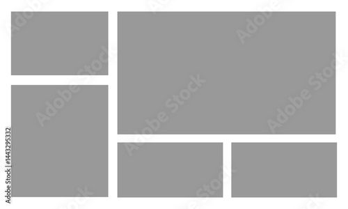 Templates collage frames photos parts, picture or illustration. Vector frames. Mood board. 5 photos. Poster frame mockup. Collage concept.  Vector Illustration . EPS 10 . 