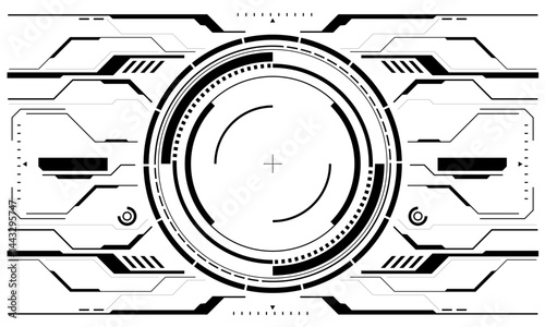 HUD sci-fi interface screen view white circular geometric design virtual futuristic technology creative display on black vector