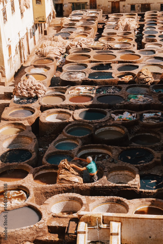 Obraz premium A View of the Chouara Tannery in Fez, Morocco
