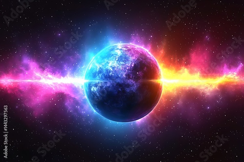 Obraz na płótnie Planet engulfed in cosmic energy w salonie