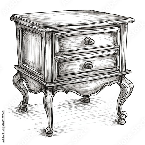 A highly detailed hand-drawn Bedside table