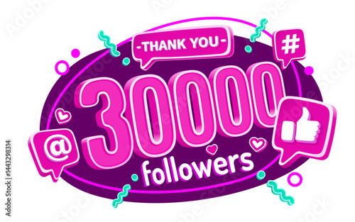 Thank you 30000 followers, peoples online social group, happy banner celebrate, Vector illustration