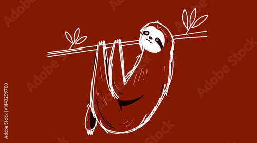 Cute sloth hanging on a branch, minimal lines    -  