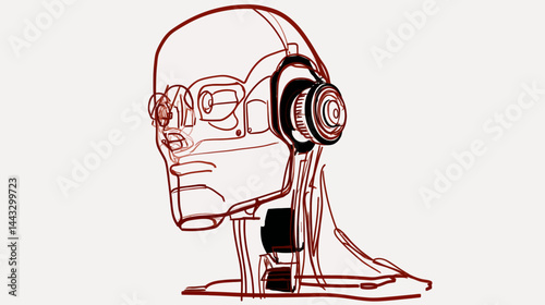 Cybernetic robot head, clean lines    - 