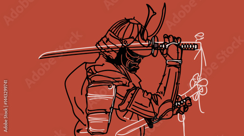 Cyber samurai, clean vector    -  