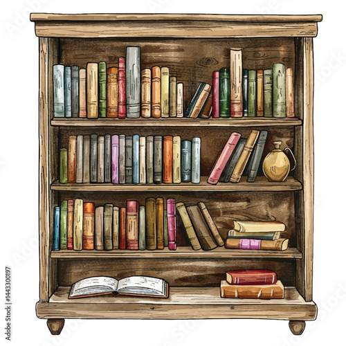 A highly detailed hand-drawn Bookcase