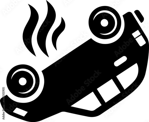 Flipped Car Accident and no car  Icon with Smoke on White Background
