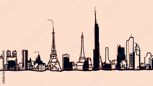 Paris skyline silhouette, single line    -  