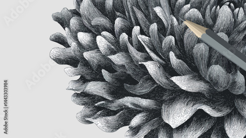 Pencil-style bloom vector illustration   -  