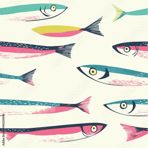 Vector illustration seamless pattern of sardine fish