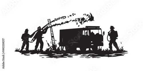 Firefighters At Work: A silhouette captures the dedication and bravery of firefighters at work, their commitment to duty evident in every action.