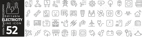 Electricity Thin Line Icon Set. Power, Energy, Electricity, Circuit, and More. Vector Illustration.