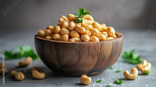 Cashews in a wooden bowl