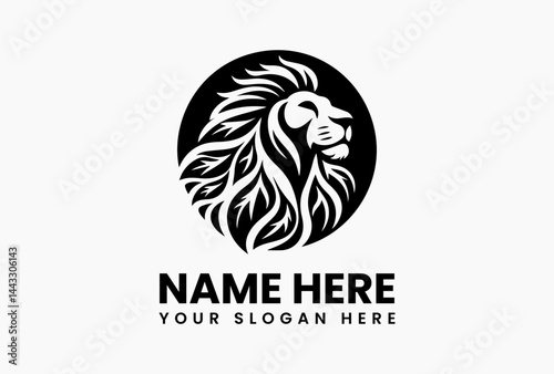 Lion profile formed by continuous vines and leaves, elegant organic logo for wellness and eco-products  