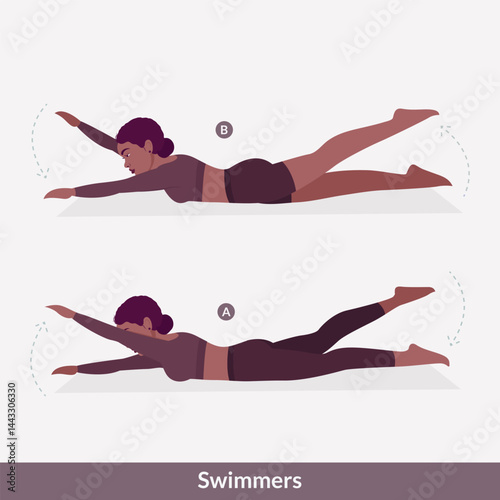Swimmers. exercise, Women workout fitness, aerobic and exercises. Vector Illustration