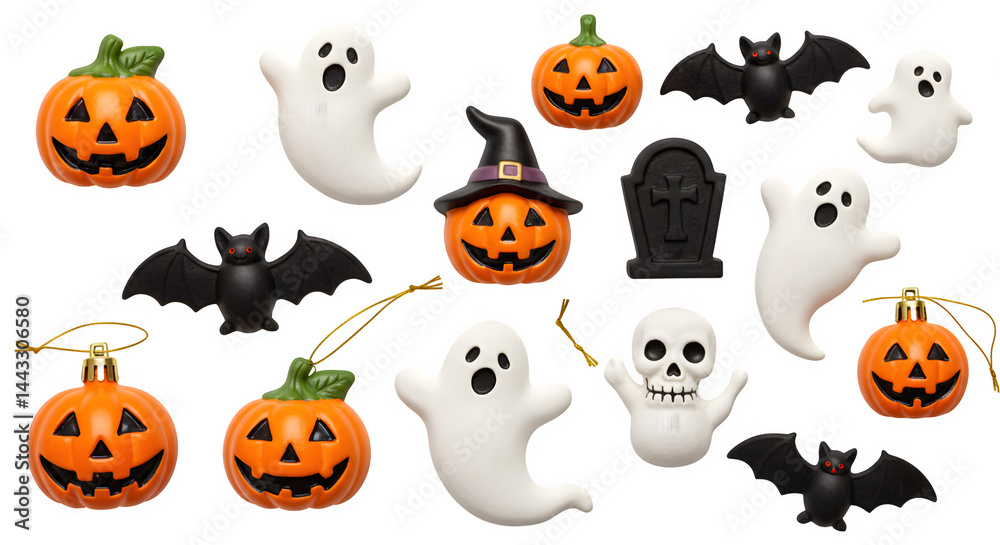 Obraz premium halloween decoration transparent PNG elements, halloween decoration isolated on transparent background, halloween ornaments isolated on transparent background 