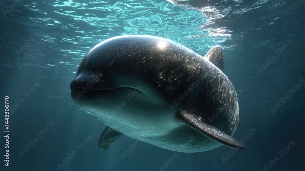 Obraz premium Dolphin Gaze: Underwater Portrait of a Marine Mammal