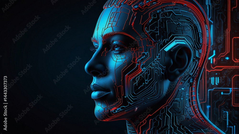 Cybernetic Man with Blue Circuit Skin and Tech Overlay Cybernetic Man with Blue Circuit Skin and Tech Overlay