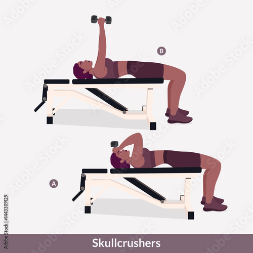Skullcrushers exercise, Women workout fitness, aerobic and exercises. Vector Illustration