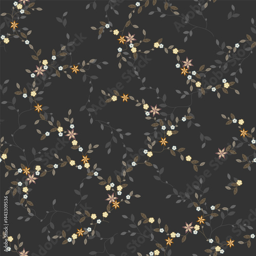 seamless pattern of flowers, branches and leaves