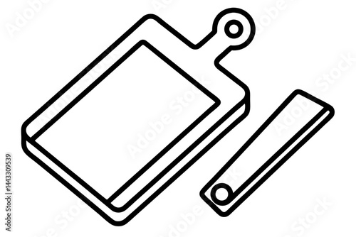 Cutting Board Outline Icon - Food Prep and Kitchen Tool Vector Illustration

