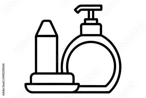 Dish Soap Bottle Line Icon - Cleaning Supply Vector Illustration

