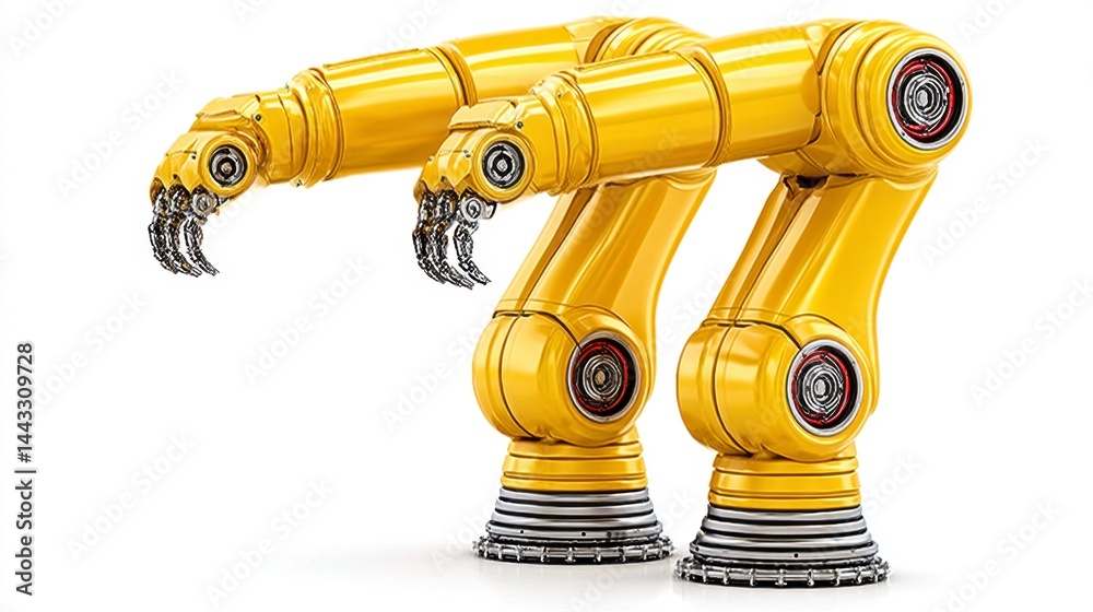 Two Yellow Robotic Arms on White Background Two Yellow Robotic Arms on White Background