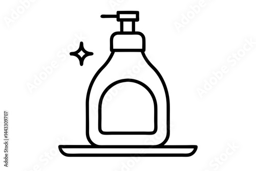 Dish Soap Bottle Line Icon - Cleaning Supply Vector Illustration


