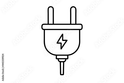 Electric Plug Outline Icon - Power and Energy Supply Vector Illustration

