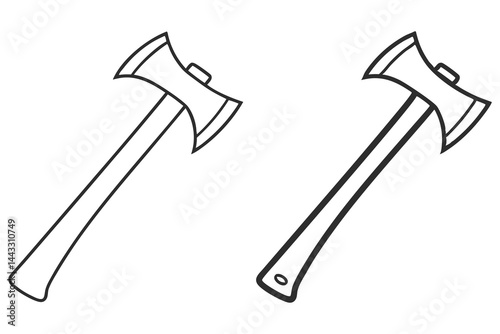 Two double bladed axes display clear outlines on a white transparent isolated background