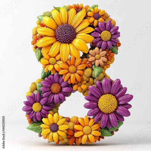 Vibrant Floral Number Eight on White Background
