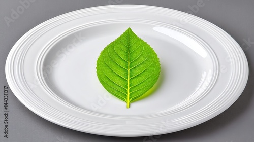 Vibrant Green Leaf on White Oval Plate