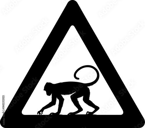 Walking and movement Monkey Silhouette Illustration on White Background