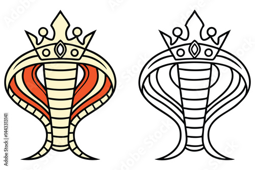 Cobra with crown appears twice, once colored and once in simple black line drawing
