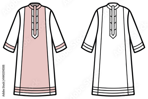Two schematic drawings show a casual, short sleeved men's tunic on transparent background