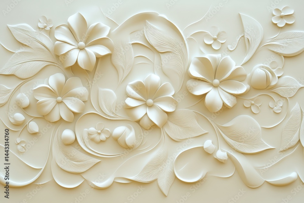 Ornate, floral design embossed on a wall. Ornate, floral design embossed on a wall.