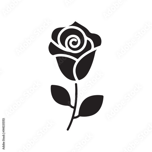 Set of decorative rose with leaves. Flower silhoutte. Vector illustration