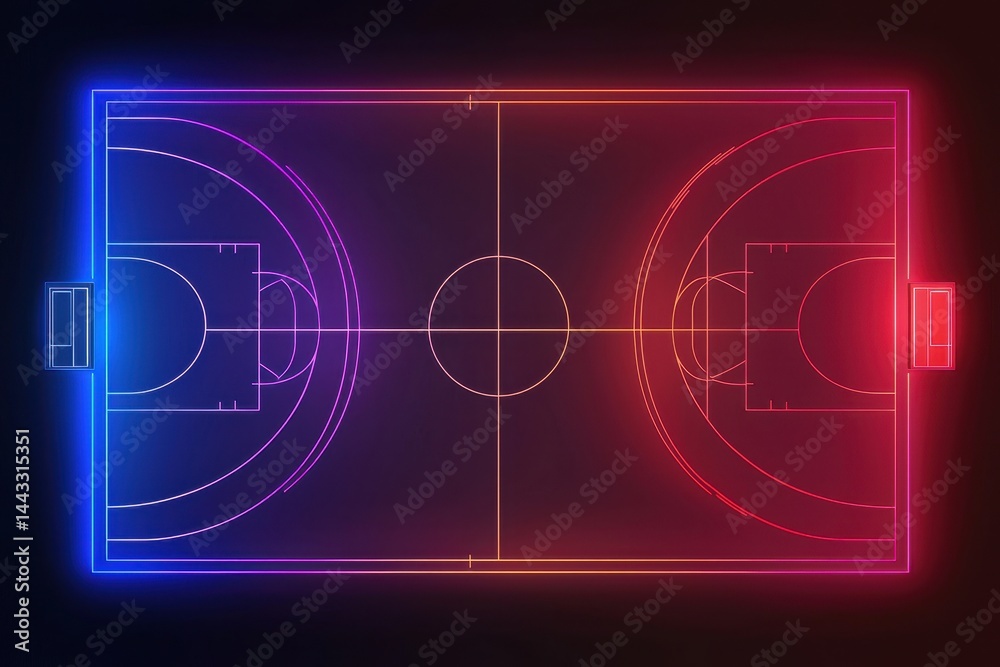 Obraz premium Vibrant Neon Basketball Court Design with Colorful Background