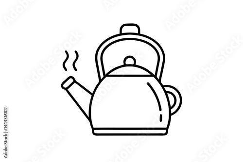 Kettle Line Icon – Hot Water and Tea Preparation Vector for Kitchen or Beverage Designs

