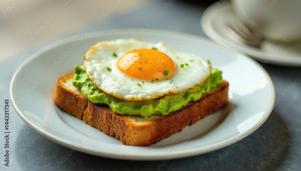 Toasted sourdough, smashed avocado, fried egg, color, breakfast ideas, light Toasted sourdough, smashed avocado, fried egg, color, breakfast ideas, light