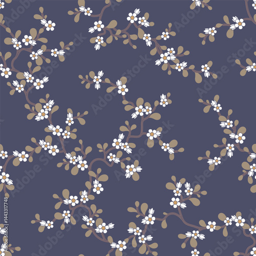 seamless pattern of flowers, branches and leaves
